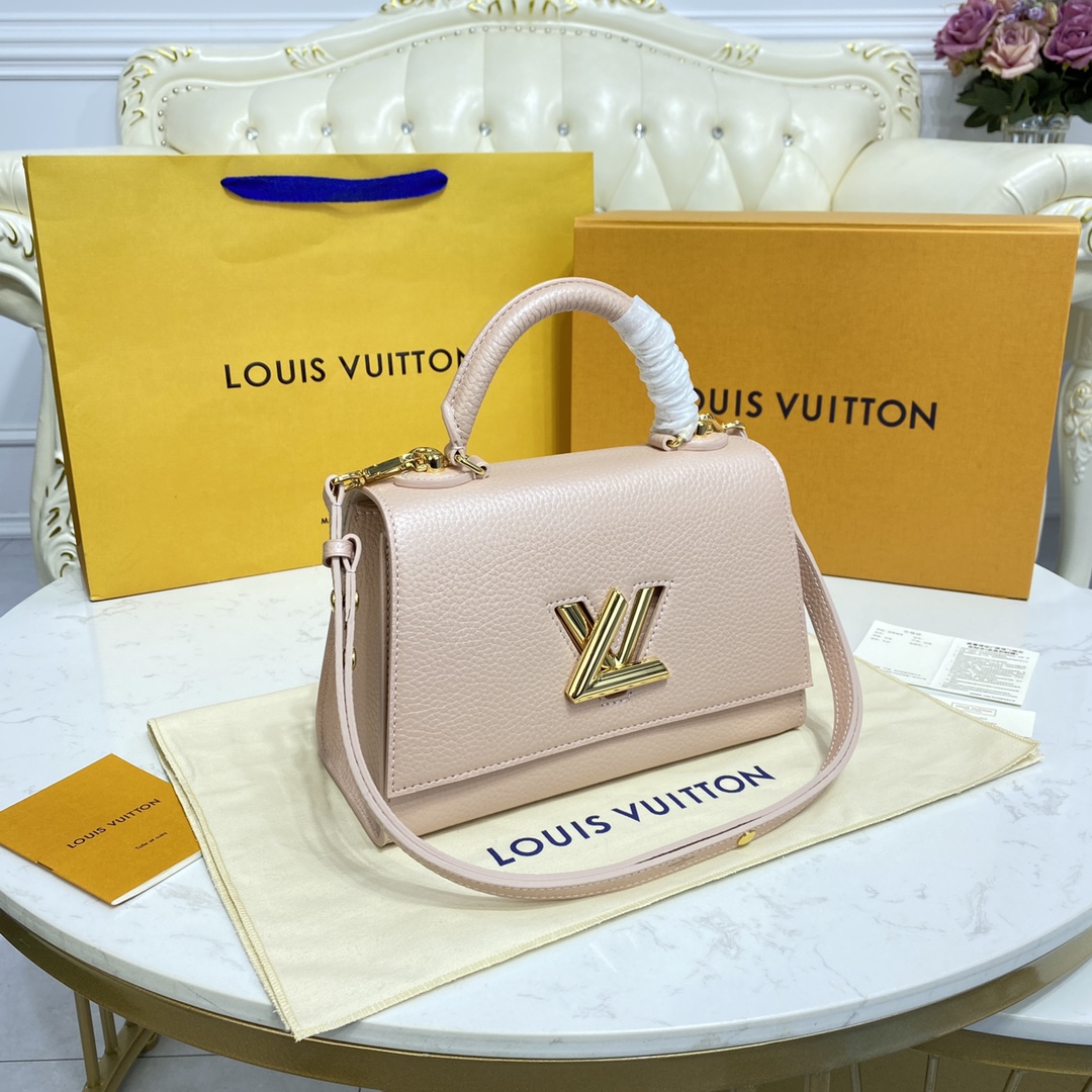 Louis Vuitton TWIST ONE HANDLE MM Handbag Taurillon Leather M57092 Greige